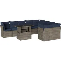 vidaXL 10-teiliges Gartensofa-Set mit Kissen, grau, Polyrattan - Grau