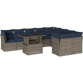 vidaXL 10-teiliges Gartensofa-Set mit Kissen, grau, Polyrattan - Grau