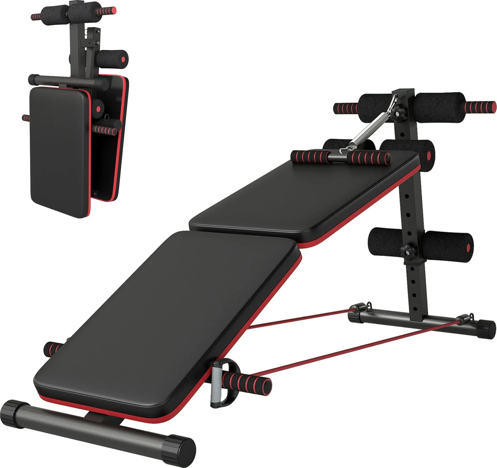 HOMCOM Bauchtrainer klappbar & verstellbar, Multifunktion Sit-Up Trainingsbank, Ganzkörpertraining, Belastbarkeit bis 110 kg, Schwarz Rot   Aosom