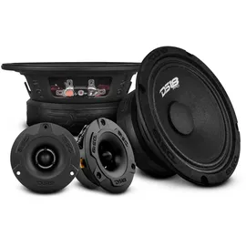 DS18 PRO-GM6.4PK Mittel- und Hoch-Komplettpaket, inklusive 2 x Mitteltöner 15,2 cm und 2 x Aluminium Super Bullet Hochtöner 2,5 cm eingebauter Crossover, Türlautsprecher, Auto/LKW Stereo-Soundsystem
