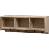 Mendler Wandregal HWC-K49, Garderobe Wandgarderobe Regal, 3 Staufächer 5 Haken 30x80x20cm Holz ~ naturbraun