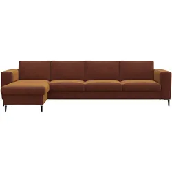 Ecksofa FLEXLUX "Fiore, L-Form", braun (cognac), B:295cm H:85cm T:159cm, 100% Polyester, Sofas, breite Armlehnen, Kaltschaum, Füße Alu+schwarz