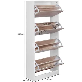 FineBuy Schuhkipper 60 x 150 x 24 cm Sonoma / weiß