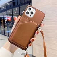 Sitthyw Handykette Hülle für iPhone 12 Pro, iPhone 12 Handyhülle PU-Leder Brieftasche mit Kartenfach Flip Case mit Stylische Band Kordel zum Umhängen Handy Lanyard und Portmonee Schutzhülle, Braun