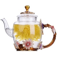 YBK Tech Kreative Glas-Teekanne mit Blume, Kristallglas, Teekanne für Kung-Tee, gutes Geschenk für Schwester, Mutter, Oma, Lehrer (Chrysantheme (goldener Griff))