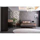 Xlmoebel Schlafzimmer-Set Modern Vier Teile: Glas Schrank, Bett, Nachttische, (4Tlg.Schlafzimmer set(Bett +2x Nachttishe + Kleiderschrank), Hergestellt in Europa schwarz
