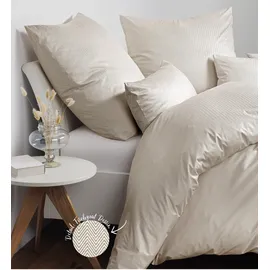 JANINE Interlock-Jersey59000 3 Fischgrätmuster Beige 155 x 200 cm + 80 x 80 cm