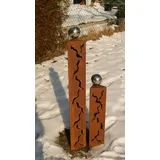 Gartendeko Rost, Dreiecke, Rostsäulen 100/60 cm. Edelrost, Edelstahlkugeln