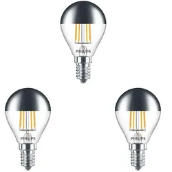 Philips - 3-pack Leuchtmittel LED 4W Filament Oben Gespiegelt Krone (397lm) E14