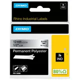 Dymo Rhino Industrie Permanente Polyesteretiketten | 12 mm x 5,5 m | Schwarz auf Metallic | selbstklebendes Schriftband | für Rhino und LabelManager Beschriftungsgerät