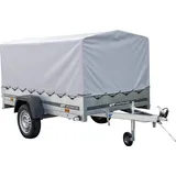 Einachsanhänger auf Federn 230x125 UNITRAILER GARDEN 230/R KIPP mit H-800-Rahmen und grauer Plane