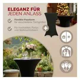 DETEX DETEX® Stehtisch Husse 2er Set Schwarz 60-65cm Verstärkter Fußbereich 30°C Waschbar Stehtischhussen Stretch Überzug