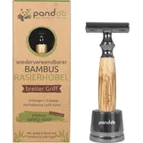 pandoo Rasierhobel mit Halter und Bambus-Griff | Zero-Waste Rasierer | Sicherheits-Rasierhobel | Safety Naßrasierer | Männer und Frauen | geschlossener Kamm - plastikfrei inkl. eBook & 10 Klingen