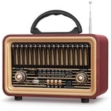 PRUNUS J-170 Bluetooth Radio Retro AM/FM/SW, Nostalgie Radio Klein mit 1800mAh Akku, Kofferradio Küchenradio mit lauter Stereo-Sound, Unterstützt USB/TF/TWS Pairing, Einfaches Radio für Senioren.