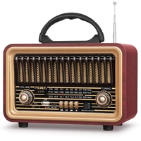 PRUNUS J-170 Bluetooth Radio Retro AM/FM/SW, Nostalgie Radio Klein mit 1800mAh Akku, Kofferradio Küchenradio mit lauter Stereo-Sound, Unterstützt USB/TF/TWS Pairing, Einfaches Radio für Senioren.