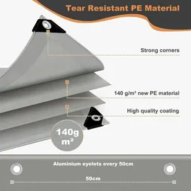 Woltu Abdeckplane wasserdicht 2x2 m 140 g/m2 grau