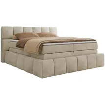 MKS Meble MKS Boxspringbett 160 x 200 mit bettkasten NIRA KING, Polsterbett 7 Zonen Multipocket-Matratze und Topper, Doppelbett - Beige Velvet - H3 - Beige