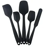 RQzaufania 5-Teiliges Schwarzes Spatel-Löffel-Set aus Silikon, Küchenutensilien aus Silikon, Einschließlich 2 Gummispatel, 2 Schwammschaber, 1 Glasschaber, Hitzebeständig bis 230 °C.