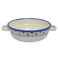 Linoows Emaille Schüssel, Bauernschüssel, Suppenschüssel Creme Blümchen, 16 cm