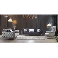 JVmoebel Chesterfield-Sofa Sofagarnitur 3+3+1 Sitzer Blau Sessel Luxus Chesterfield Luxus, Made in Europa grau