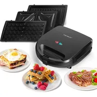 Aigostar - 3 in 1 Sandwichmaker, Sandwichtoaster, Kontaktgrill, Waffeleisen, 3 Abnehmbare,750 W