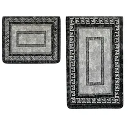 Almina Exclusive 2 Teiliges Bademattenset mit Muster Schwarz