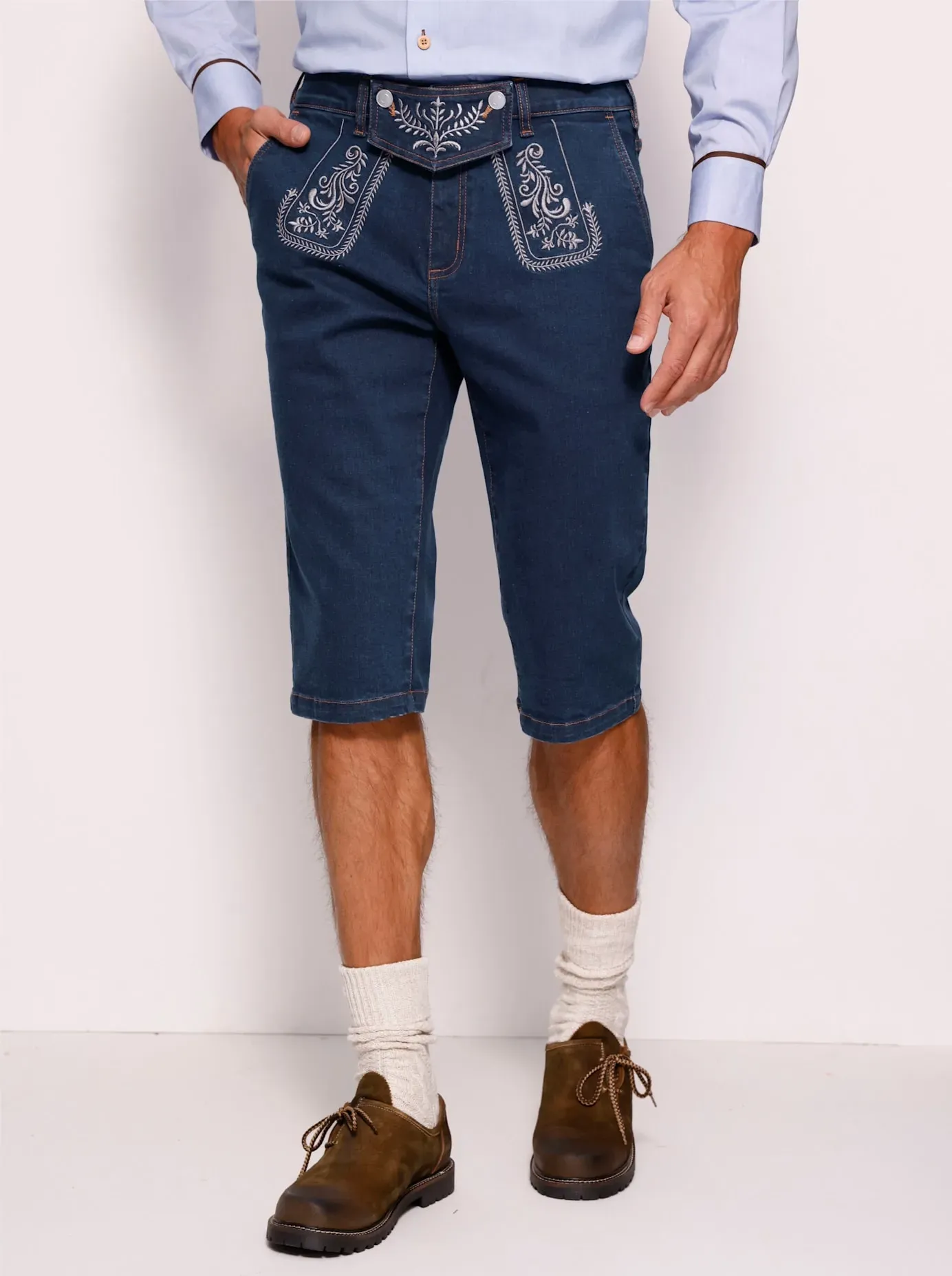 Trachtenjeans CLASSIC, Herren, Gr. 48, Normalgrößen, dunkelblau, 98% Baumwolle, 2% Elasthan, unifarben, knielang, Jeans