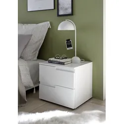 Nachtkommode SCHLAFKONTOR "Spice Nachttisch, Nachtkonsole, Nachtkästchen", weiß, B:46,2cm H:41,7cm T:40cm, Melamin, Sideboards, Ausfräsung als Griffmulde und optisches Highlight