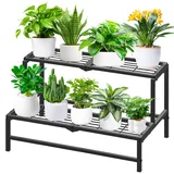 KHayRovies 2 Stufiger Metall Pflanzenständer Blumentreppe, Blumenregal Pflanzenständer Pflanzenregal, Pflanzentreppe Pflanzentöpfe für Innen Außen Balkon Wohnzimmer (Schwarz)