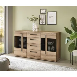 Home Affaire Wohnwand Cantara, Anbauwand, Wohnzimmer-Set, in Eiche Evoke, Weiß oder Kaschmir, (Set, 4-St), enthält zwei Vitrinen, ein Sideboard und ein Wandboard braun 290 cm x 200 cm x 42 cm