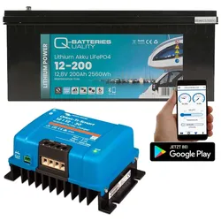 Q-Batteries LiFePO4 12,8V 200 Ah mit Victron Orion-Tr Smart 12/12-30A Ladebooste...