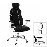 Mendler Bürostuhl HWC-F12, Schreibtischstuhl Drehstuhl Racing-Chair, Sliding-Funktion Stoff/Textil + Kunstleder schwarz/wei√ü