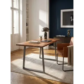 KADIMA DESIGN Bürotisch Massivholz Baumkante Industrial 180x90 cm Akazie XXL mit Chromgestell Goldbraun Handarbeit Tarn Kollektion Kadima Design