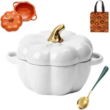 Gienslru Oven Safe Pumpkin Bowls, Pumpkin Dutch Oven Pot with Lid, Mini Baking Dish Cute Pumpkin Bowl, Ceramic 0.75-Qt Petite Pumpkin, Oven & Stove Safe up to 572°f, Pumpkin Dish (White)