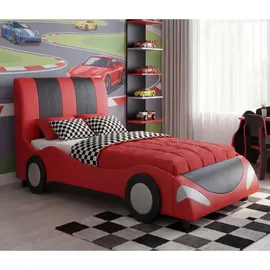 MCW Kinderbett E14 Auto 100 x 190 cm Holz Kunstleder schwarz-rot