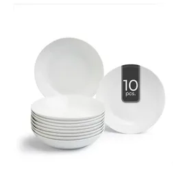Home4You Suppenteller 10er Set, Ø 20 cm - Weiß - Porzellan - 10er Set