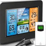 Retoo Wetterstation Funk mit Außensensor und Digital Farbdisplay Multifunktionale FunkWetterstation mit Wettervorhersage,Thermometer,Hygrometer,Barometer, Mondphase, 60m Reichweite