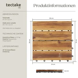 Tectake Terrassenfliesen Tabula 1,92 m2 31 x 31 x 2,2 cm braun