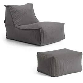 mokebo Relaxliege Cord 65 x 65 x 155 cm Anthrazit mit Hocker