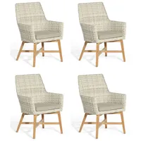 SonnenPartner 4x Garten-Sessel Helios Teakholz/Polyrattan white-coral Gartenstuhl