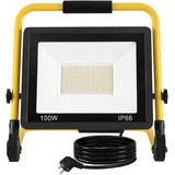 Aufun LED Baustrahler 100W, Baustellen Strahler Warmweiß Arbeitsscheinwerfer LED Fluter Floodlight mit 3M Kabel, Standgestell und Tragegriff, Wasserdichtes IP66 Flutlichtstrahler für Garten, Garage