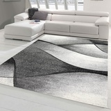 Teppich-Traum moderner Wohnzimmer Teppich Wellen Design in schwarz grau anthrazit - pflegeleicht & strapazierfähig Größe 140x200 cm