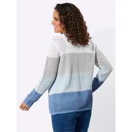 Casual Looks Ajour-Strickjacke mittelblau-ecru-geringelt 54