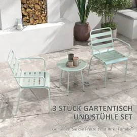 Outsunny 3tlg. Bistroset Gartenmöbel Set mit 1 Couchtisch, 2 Stapelbaren Stühlen, Balkon-Set, Sitzgruppe für Balkon, Terrasse, Stahl, Grün