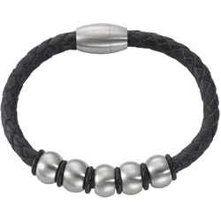 Zeeme Stainless Steel Armband Lederband mit Edelstahlverschluß