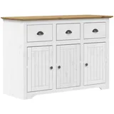 vidaXL Sideboard, Kommode mit 3 Schubladen 3 Türen, Highboard Wohnzimmerschrank mit Metallgriffen, Schrank Anrichte Beistellschrank, Weiß Braun Massivholz Kiefer