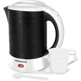 Aigostar Cooltravel Mini Wasserkocher Klein 0,6 Liter Reisewasserkocher 650W, Camping Kleiner Wasserkocher Inklusive 2 Tassen 2 Teelöffel, Abschaltautomatik mit Trockenschutz, Shwarz.