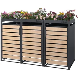 Zelsius Mülltonnenbox 3er mit Pflanzdach für 3 Tonnen, 120 - 240 Liter, Anthrazit RAL 7016