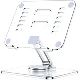 Lucrave Acryl Tablet Ständer Halterung mit 360 Drehbarer Basis, Faltbare Verstellbar Transparent iPad Stander für den Schreibtisch für iPad/Pro/Air, Galaxy Tab und Tablet 4.7-13 Zoll Durchsichtig