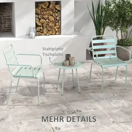 Outsunny 3tlg. Bistroset Gartenmöbel Set mit 1 Couchtisch, 2 Stapelbaren Stühlen, Balkon-Set, Sitzgruppe für Balkon, Terrasse, Stahl, Grün